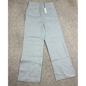 Olivaceous Linen Wide Leg Paula Pants Womens L Light Blue Coastal Lagenlook NEW